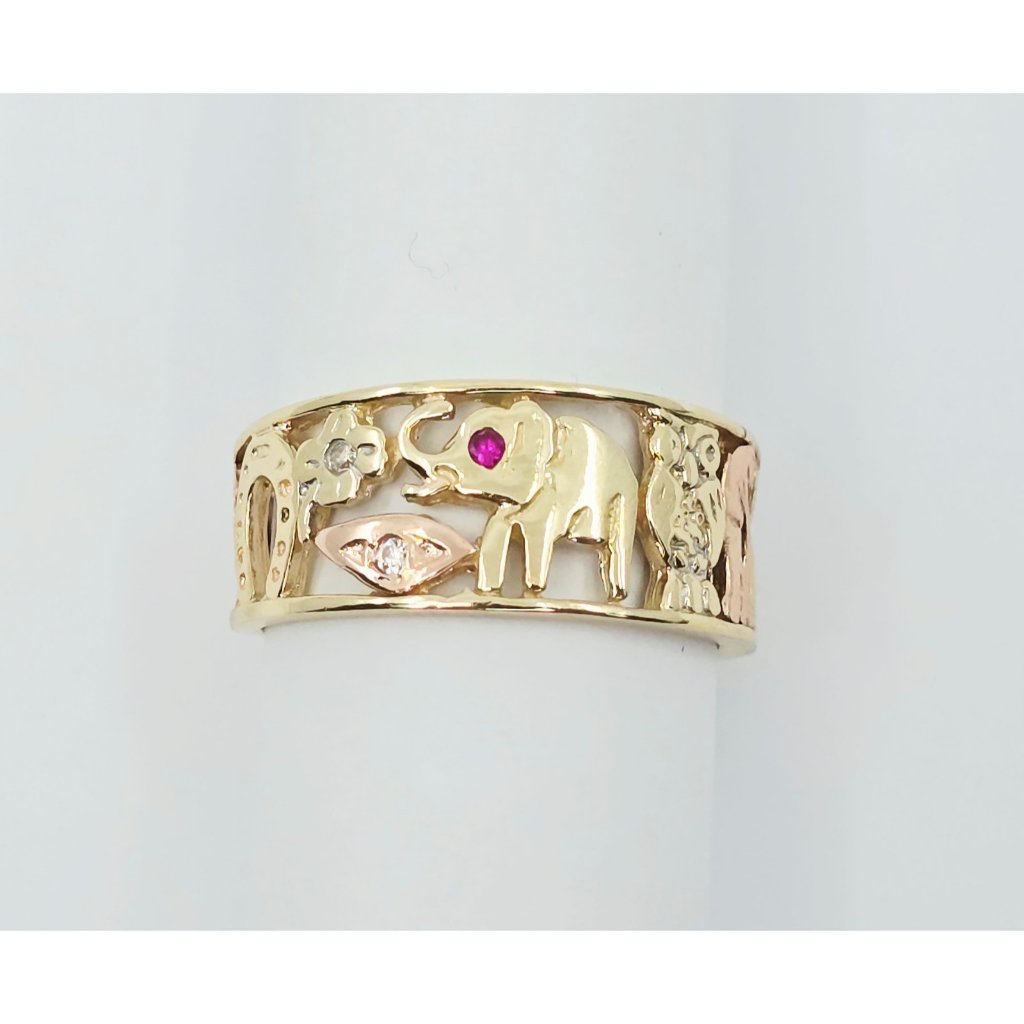 Beautiful 14k Two Tone Multi Color Gold Designer Lucky Symbols Cz Ring  Size 9